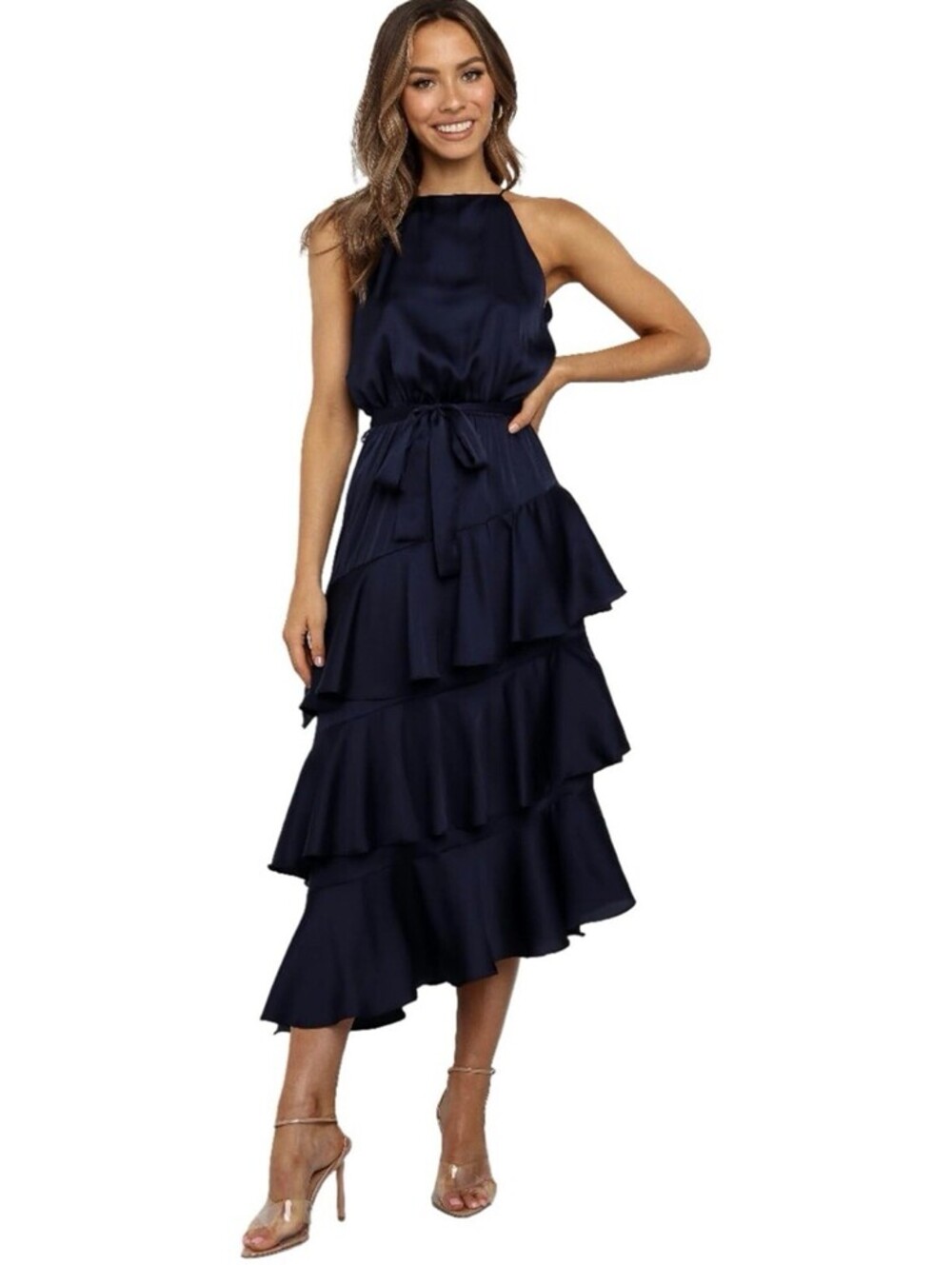 Petal & Pup Seychelle Satin Cocktail Midi Dress Sleeveless Size 10 Navy NWT $89